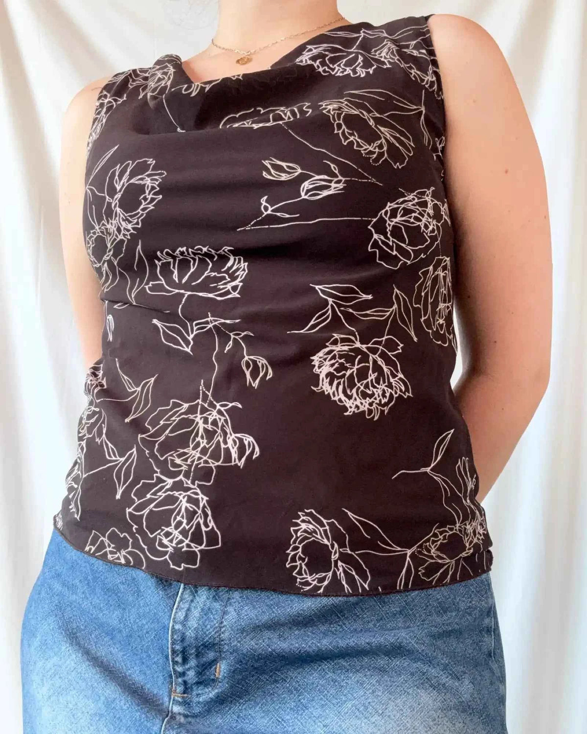 Brown Floral Scoop NeckTop