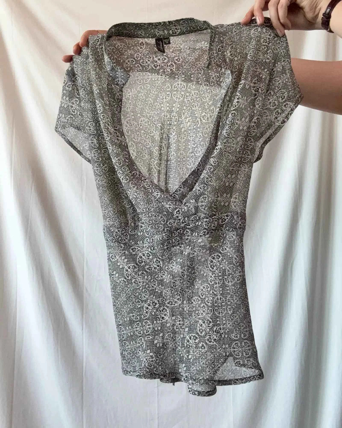 Black and White Mesh Tie Up Top