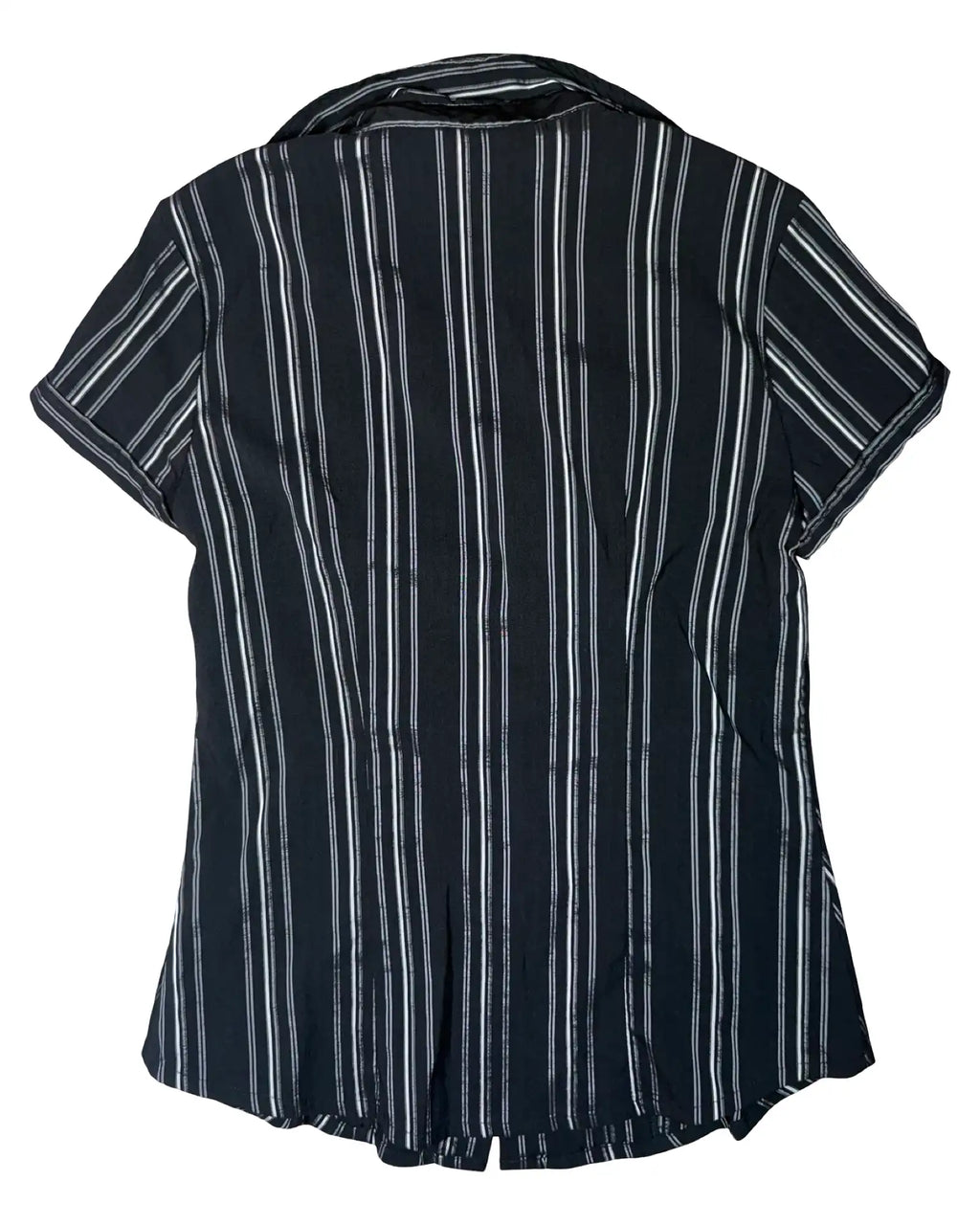 Black and Grey Striped Button Up Blouse