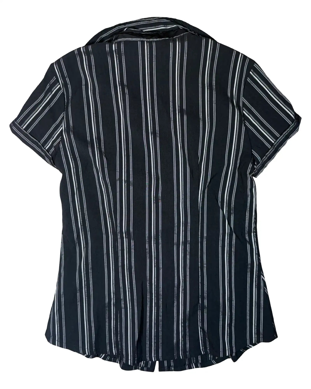 Black and Grey Striped Button Up Blouse