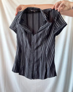 Black and Grey Striped Button Up Blouse