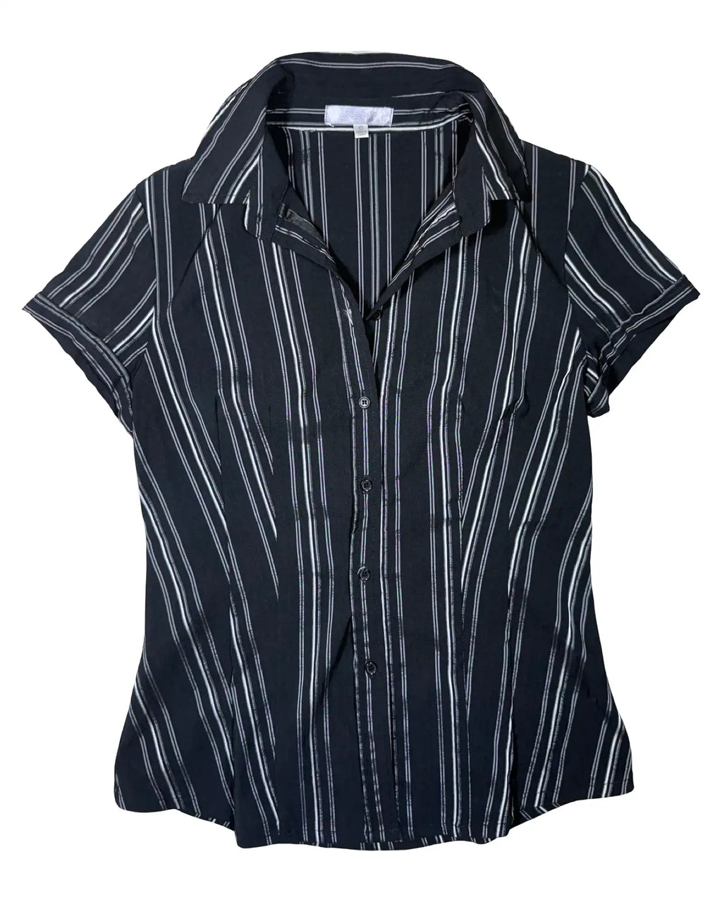 Black and Grey Striped Button Up Blouse
