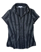 Black and Grey Striped Button Up Blouse