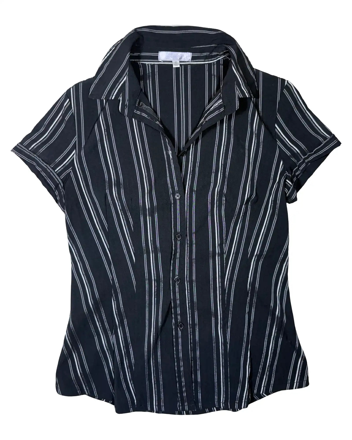 Black and Grey Striped Button Up Blouse