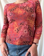 Pink Mesh Patterned Top