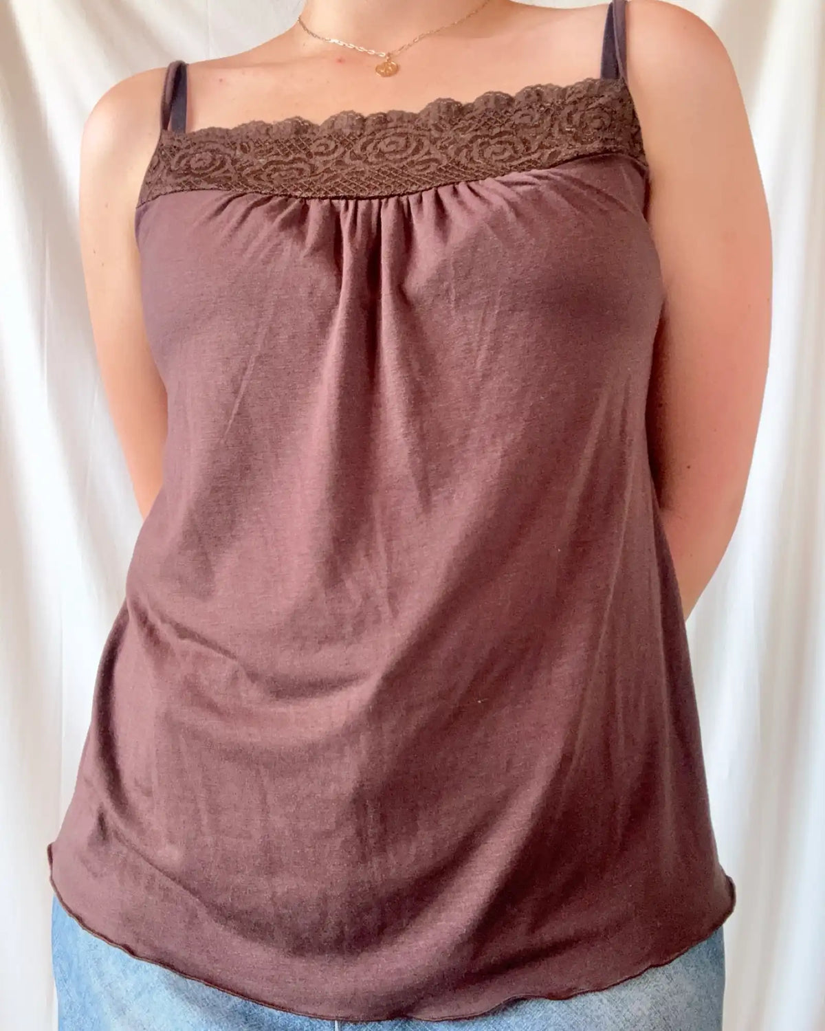 Brown Lace Singlet Top
