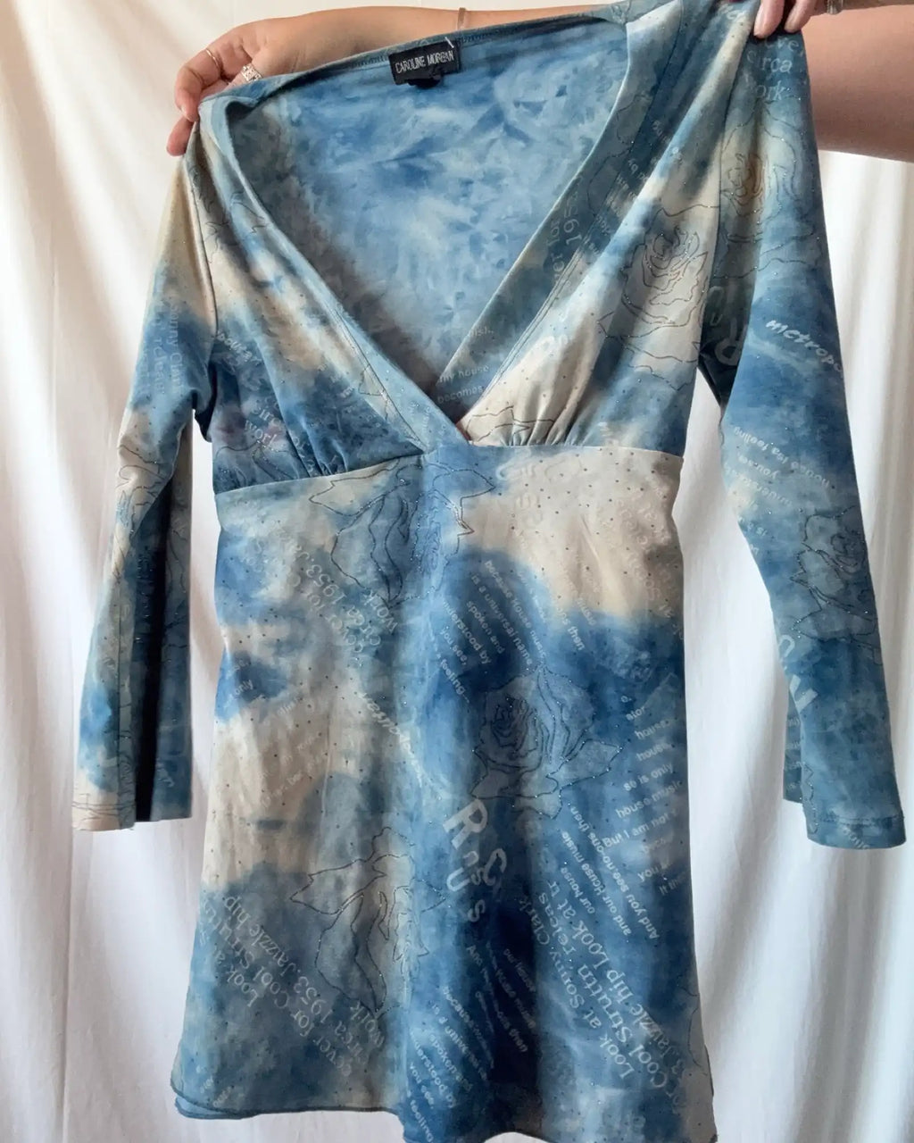 Blue Flowy Bell Sleeve Wrap Top