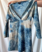 Blue Flowy Bell Sleeve Wrap Top