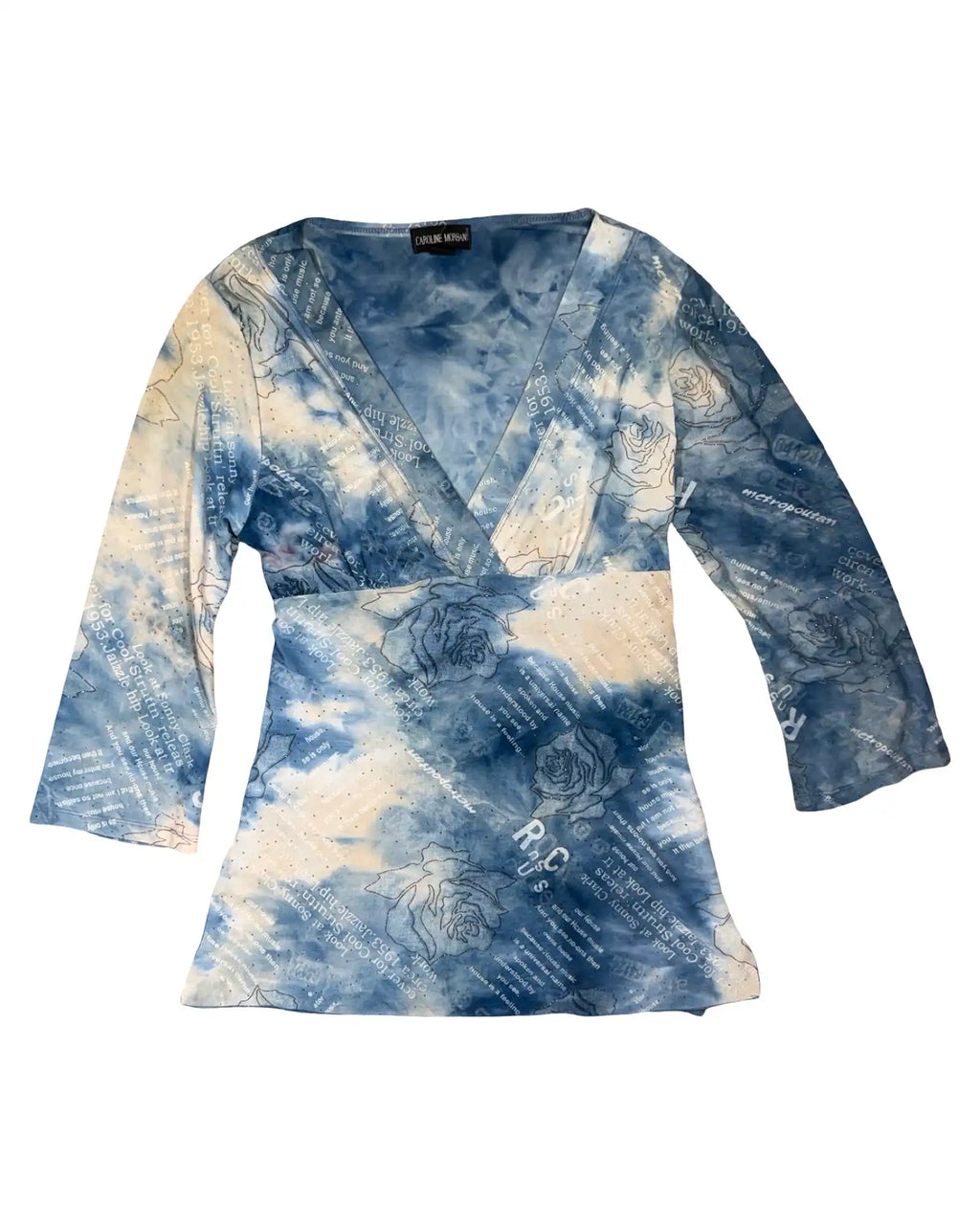 Blue Flowy Bell Sleeve Wrap Top