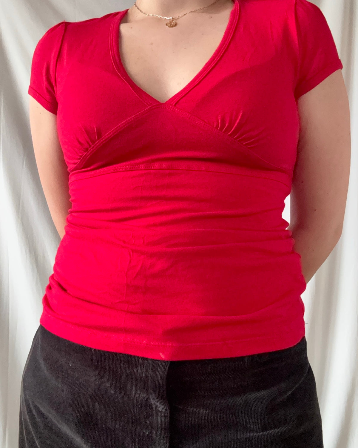 Red Staple Tie Up Wrap Top