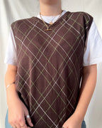 Brown Knit Vest with Green & White Stripes