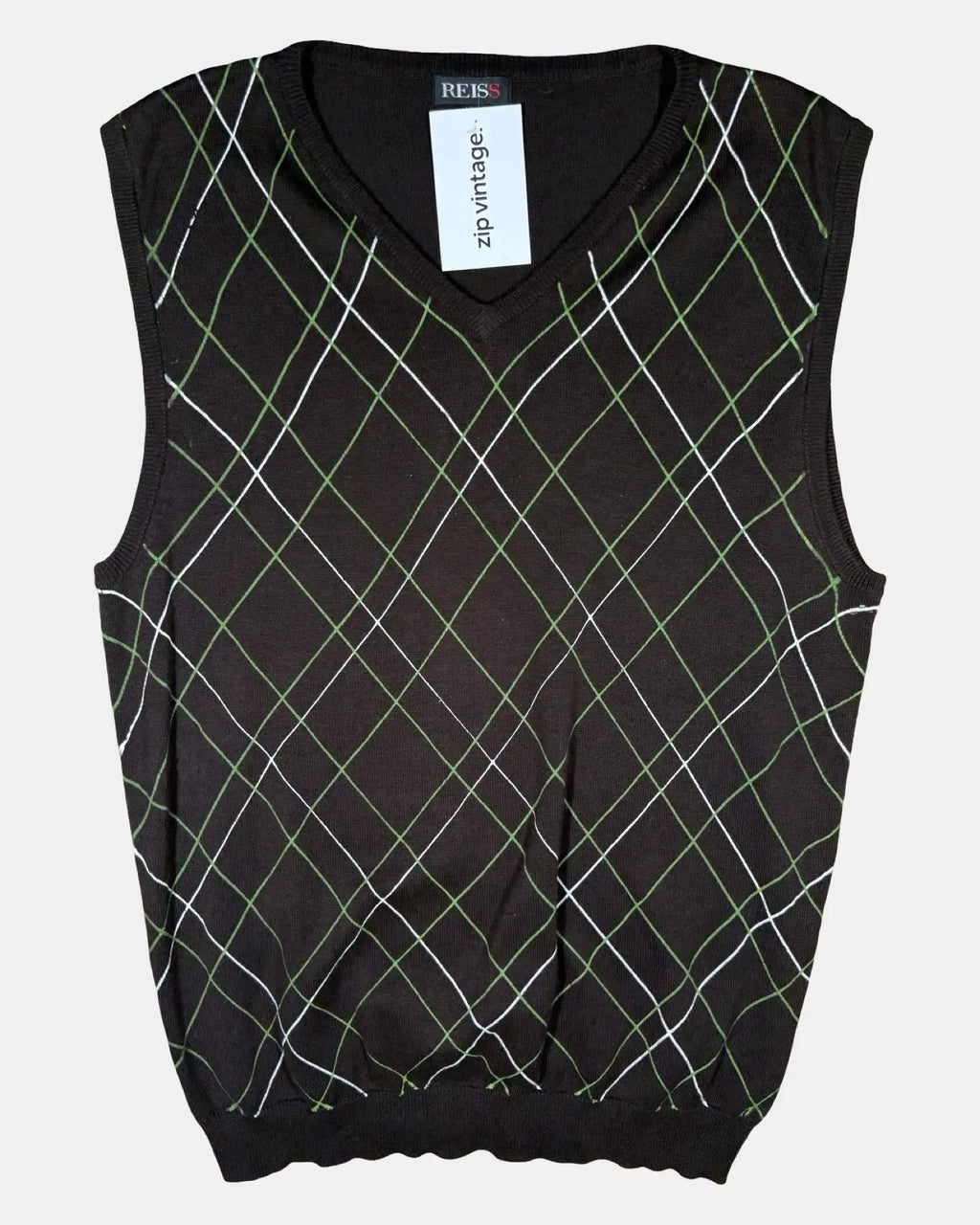 Brown Knit Vest with Green & White Stripes