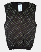 Brown Knit Vest with Green & White Stripes