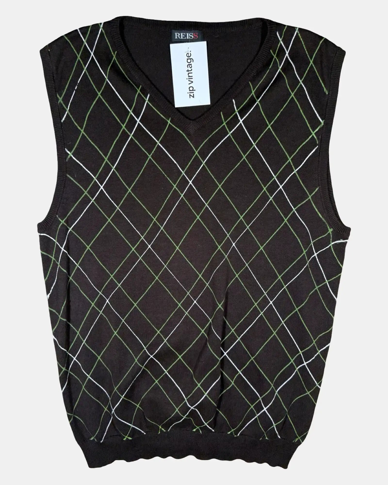 Brown Knit Vest with Green & White Stripes