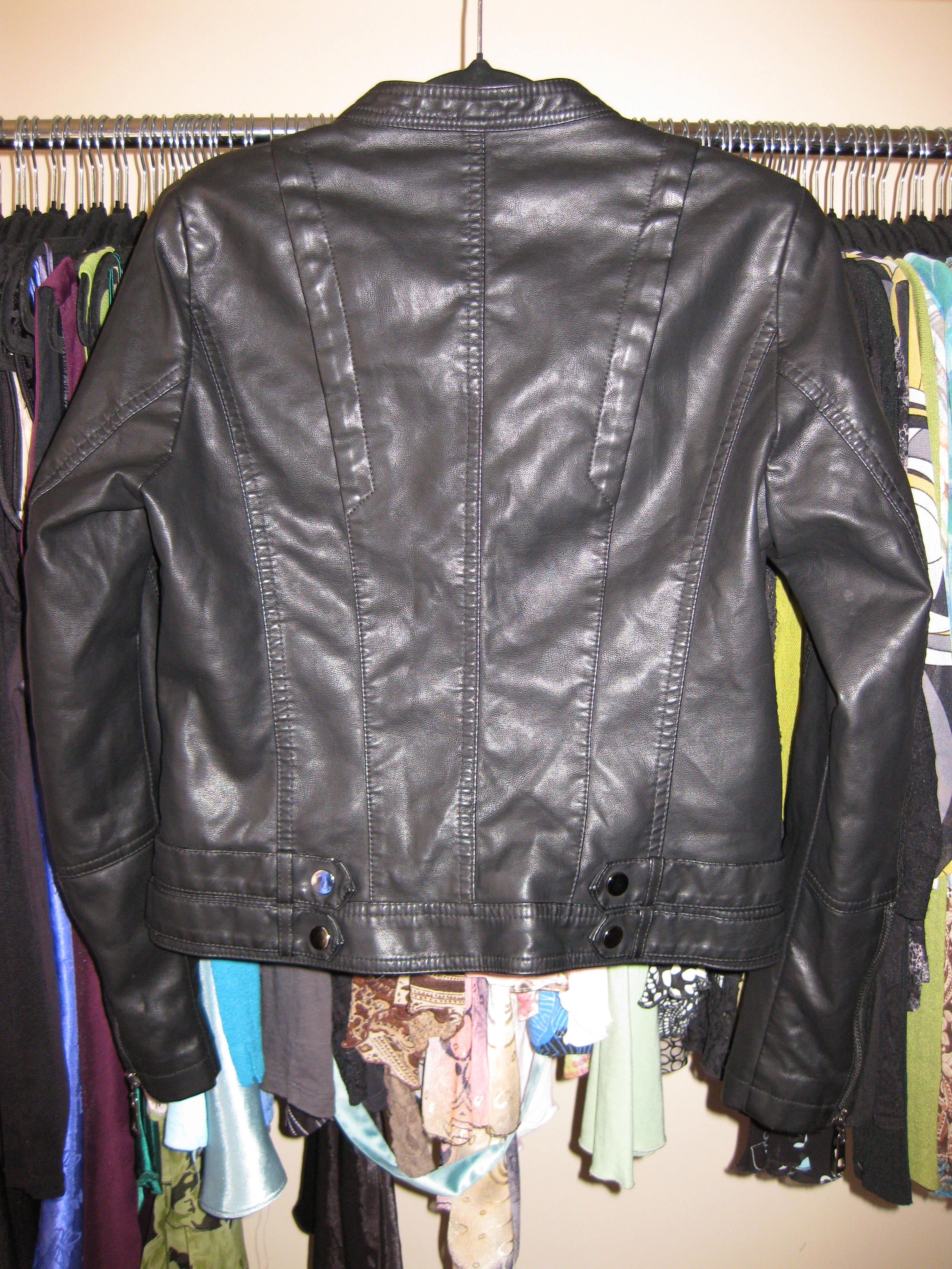 Leather biker motorcycle jacket in black size S