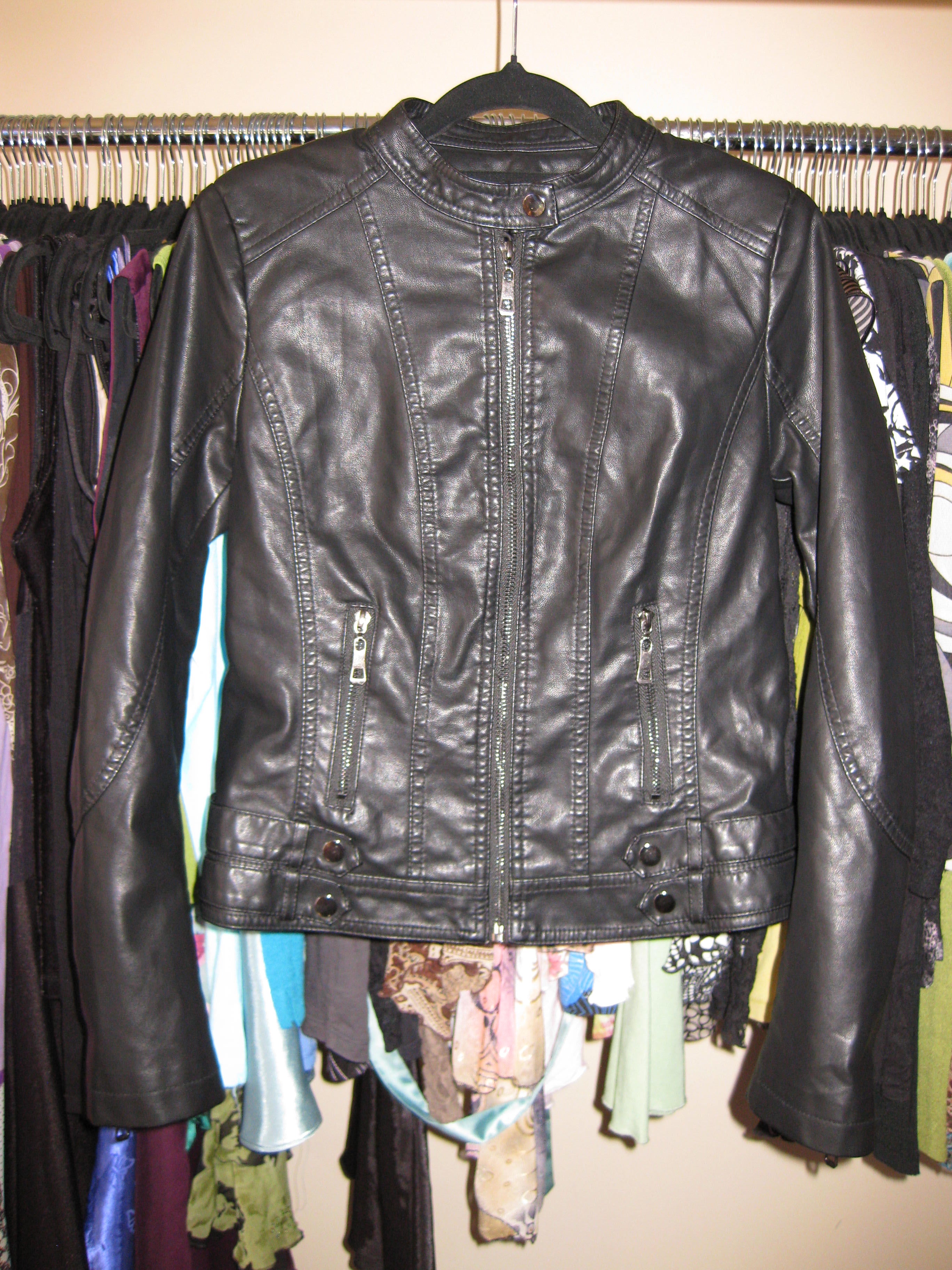 Black leather motorcycle jacket size S