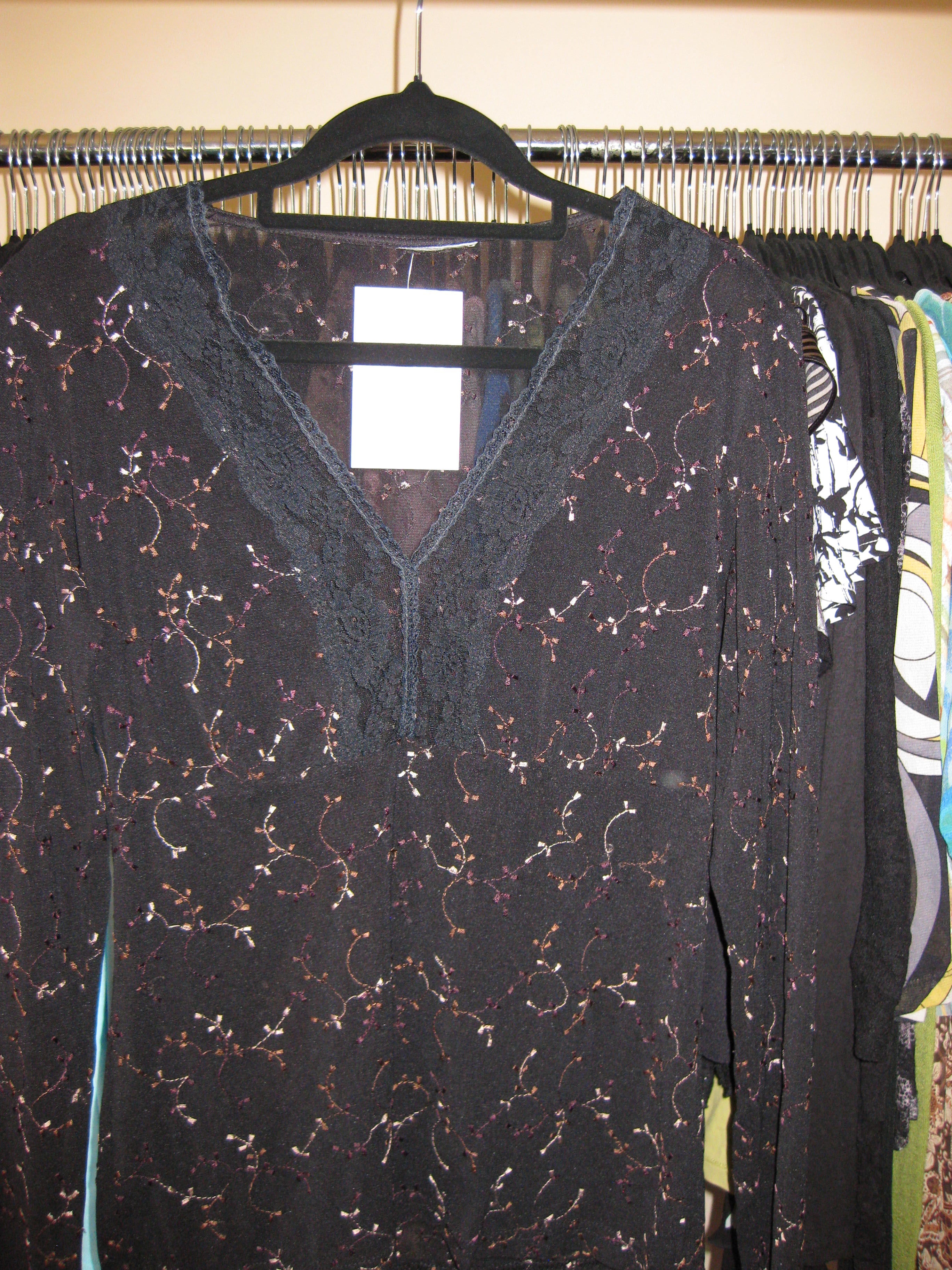 Black lace trim mesh top featuring purple accents size S