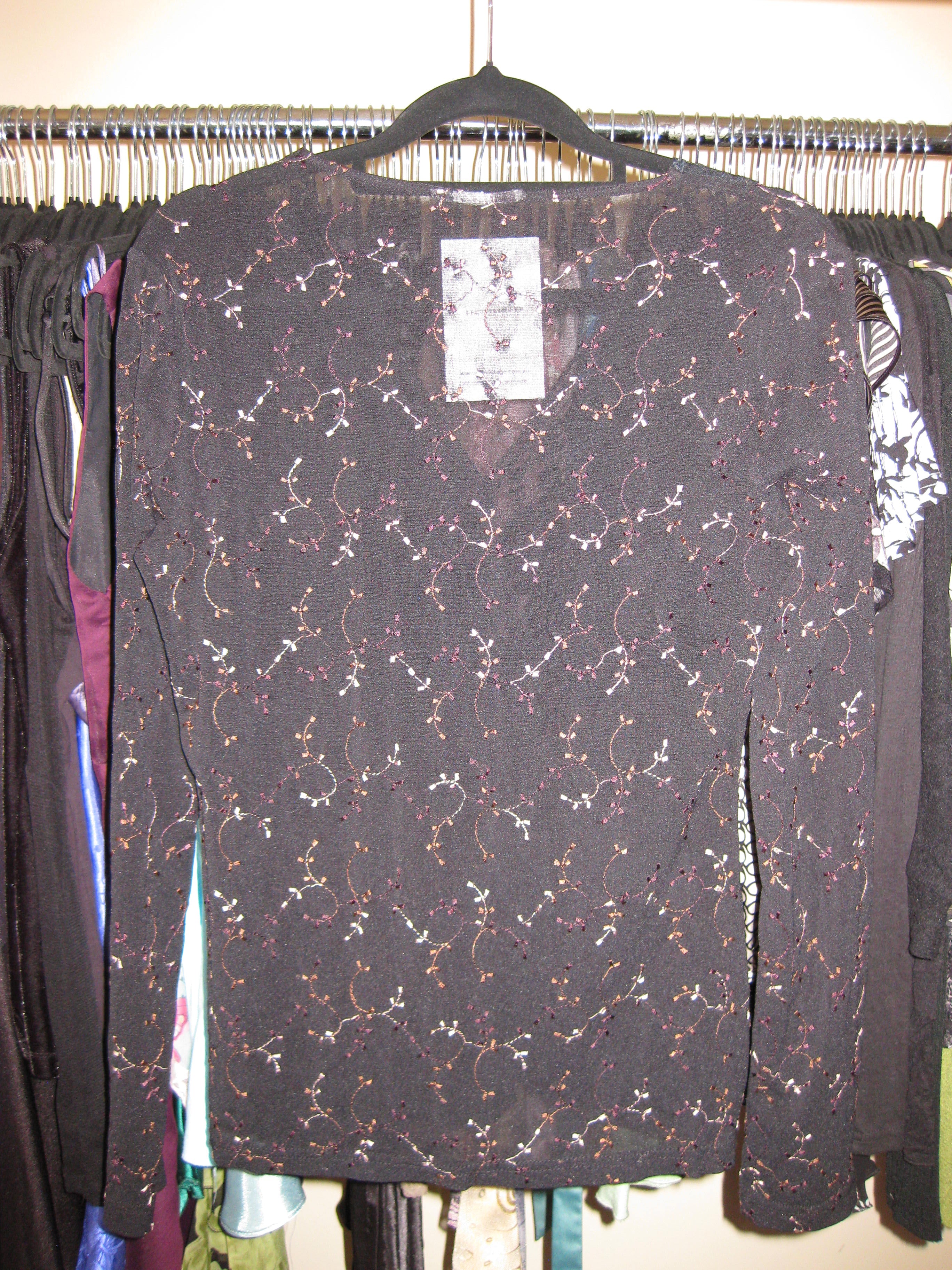 Mesh lace top in black with purple detail size S