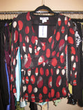 Long sleeve wrap top in black with red dot pattern size XS
