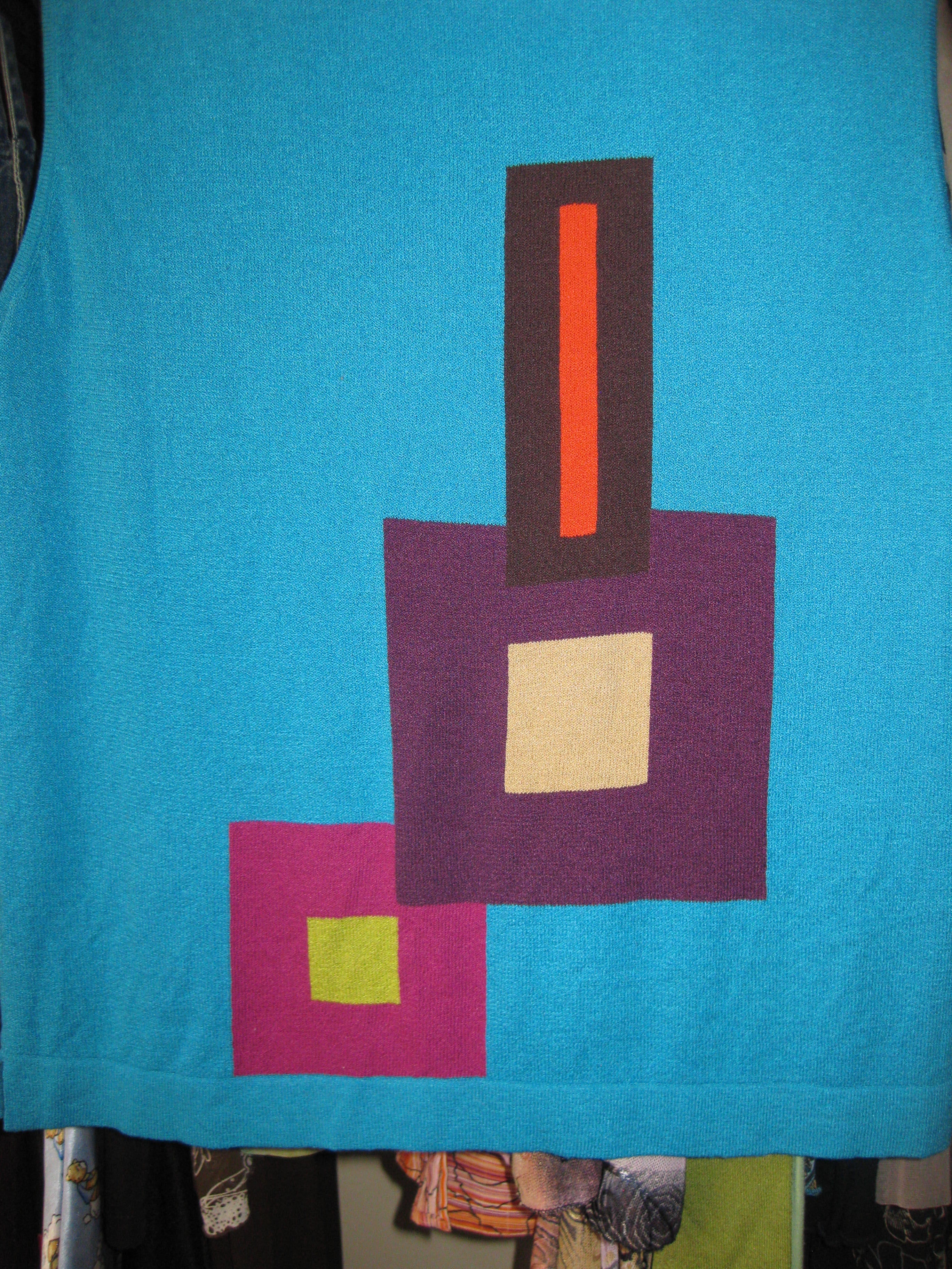 Blue turtleneck top in 70s style, size L