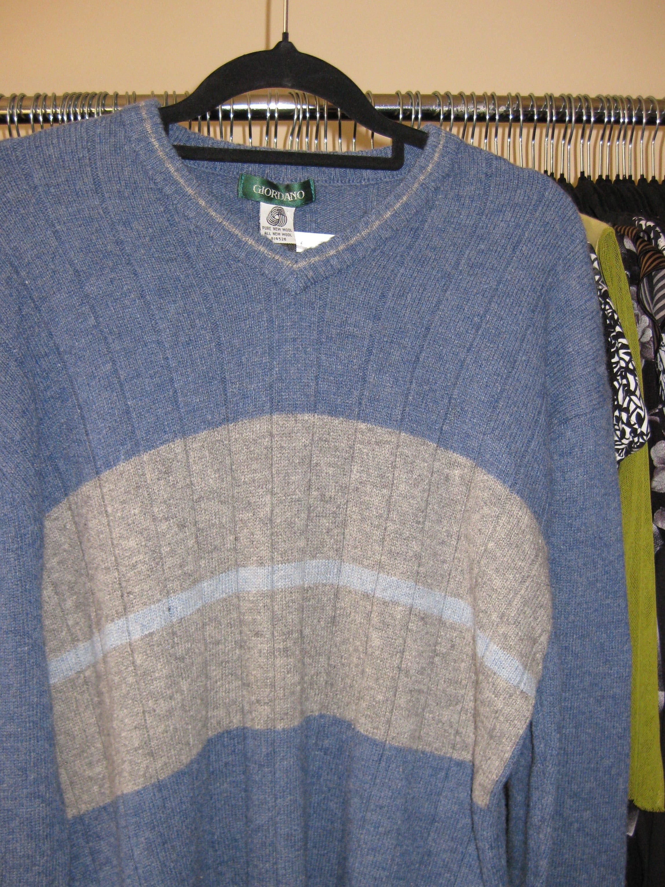 Pure wool knit jumper in blue and grey tones size XL