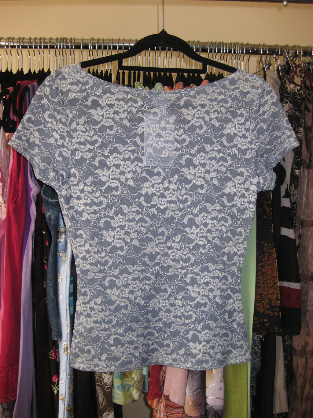 Blue top with lace detailing and wrap style size 10