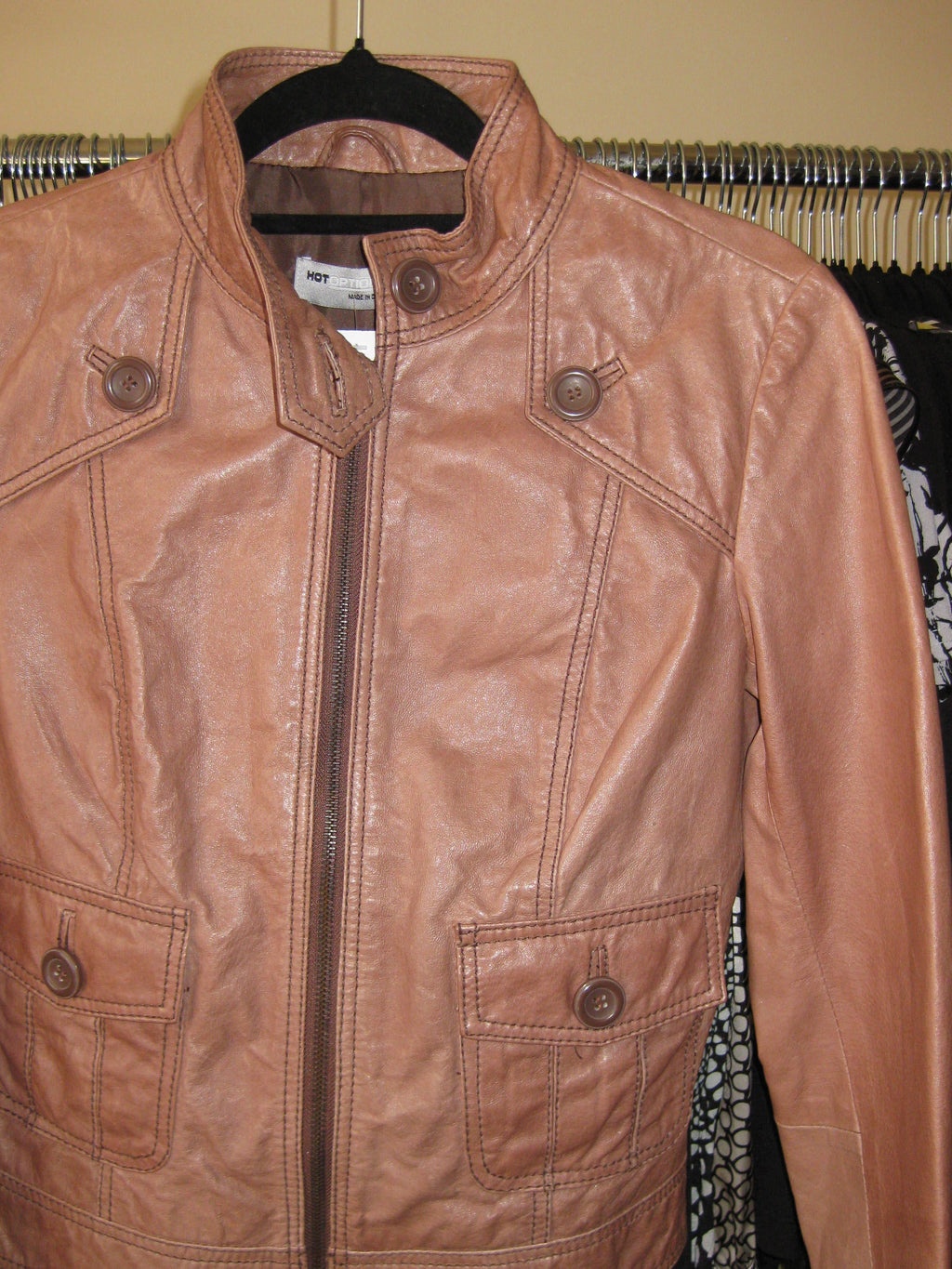 Brown motorcycle style leather jacket size 8