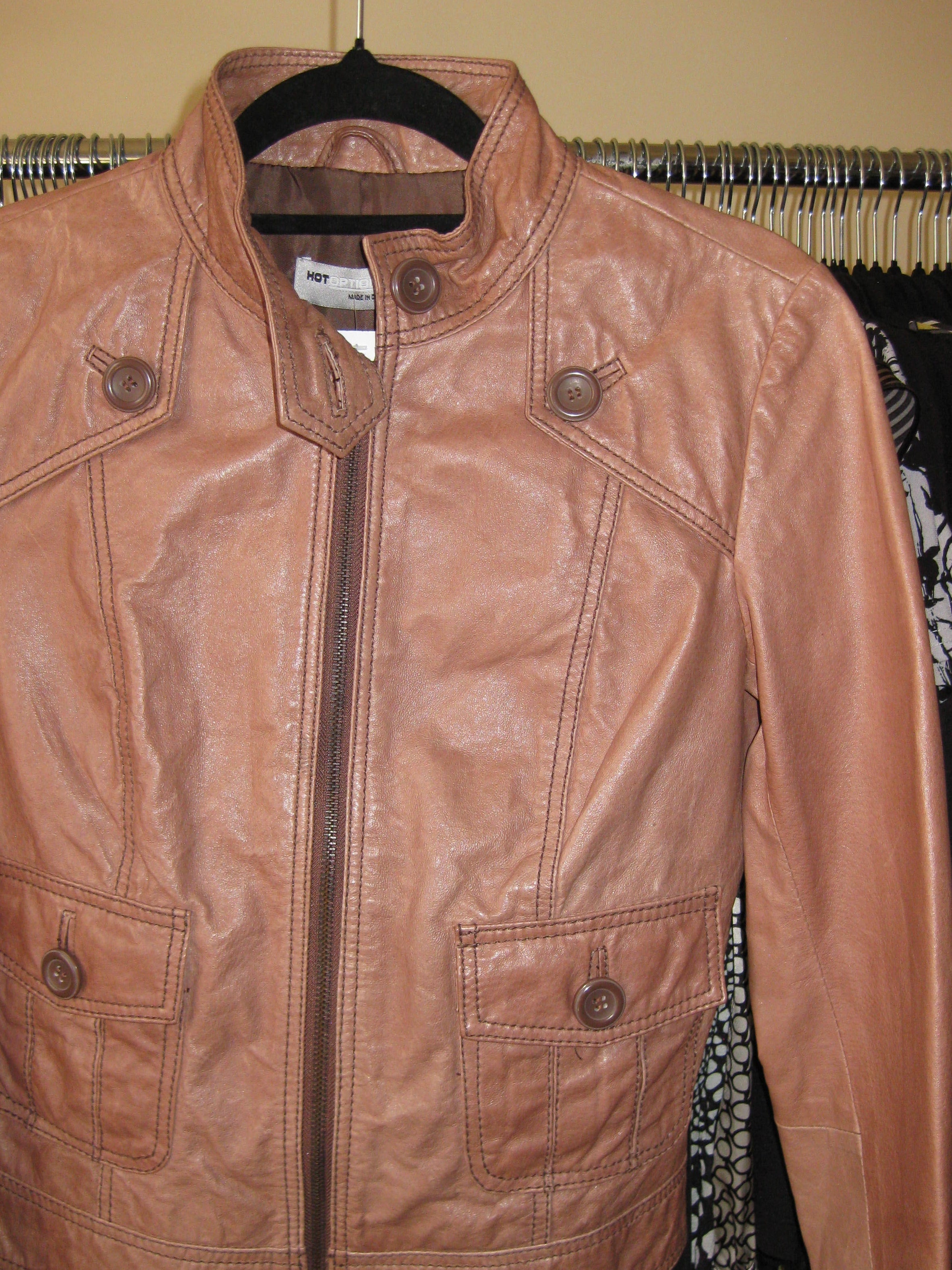 Brown motorcycle style leather jacket size 8