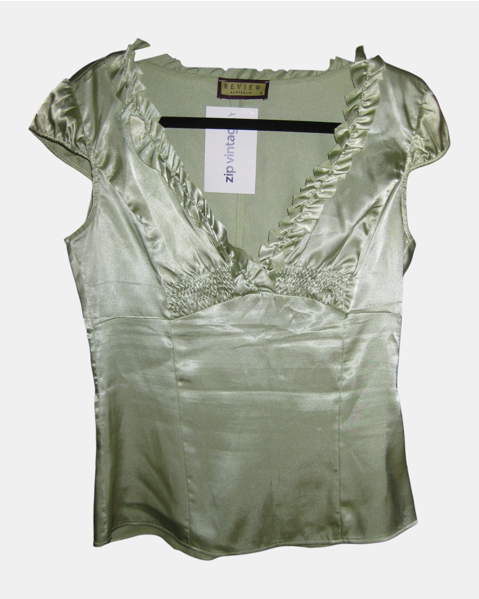 Green Blouse with Ruffles | Size 8 - Zip Vintage