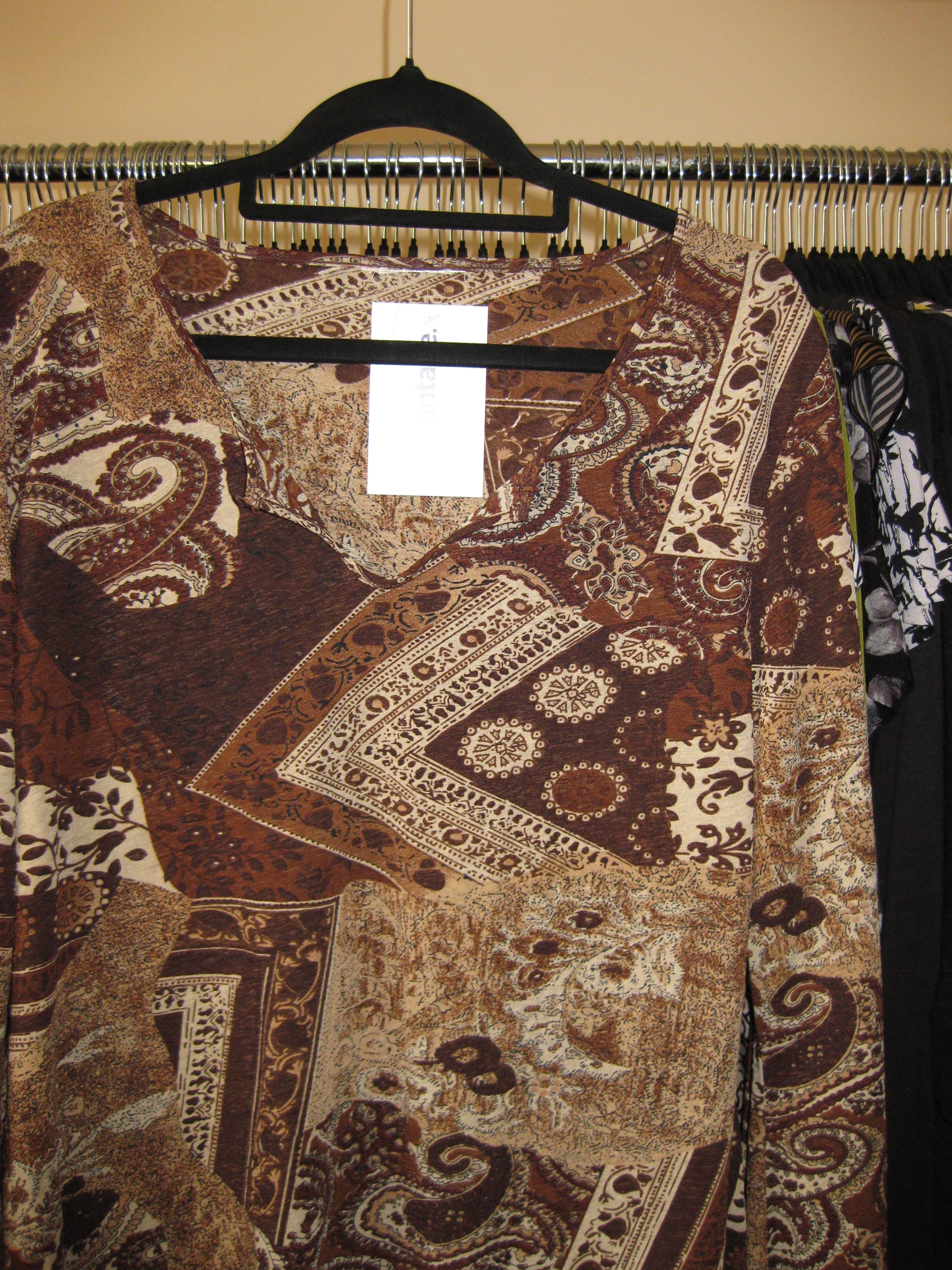 Brown paisley patterned mesh long sleeve top size L