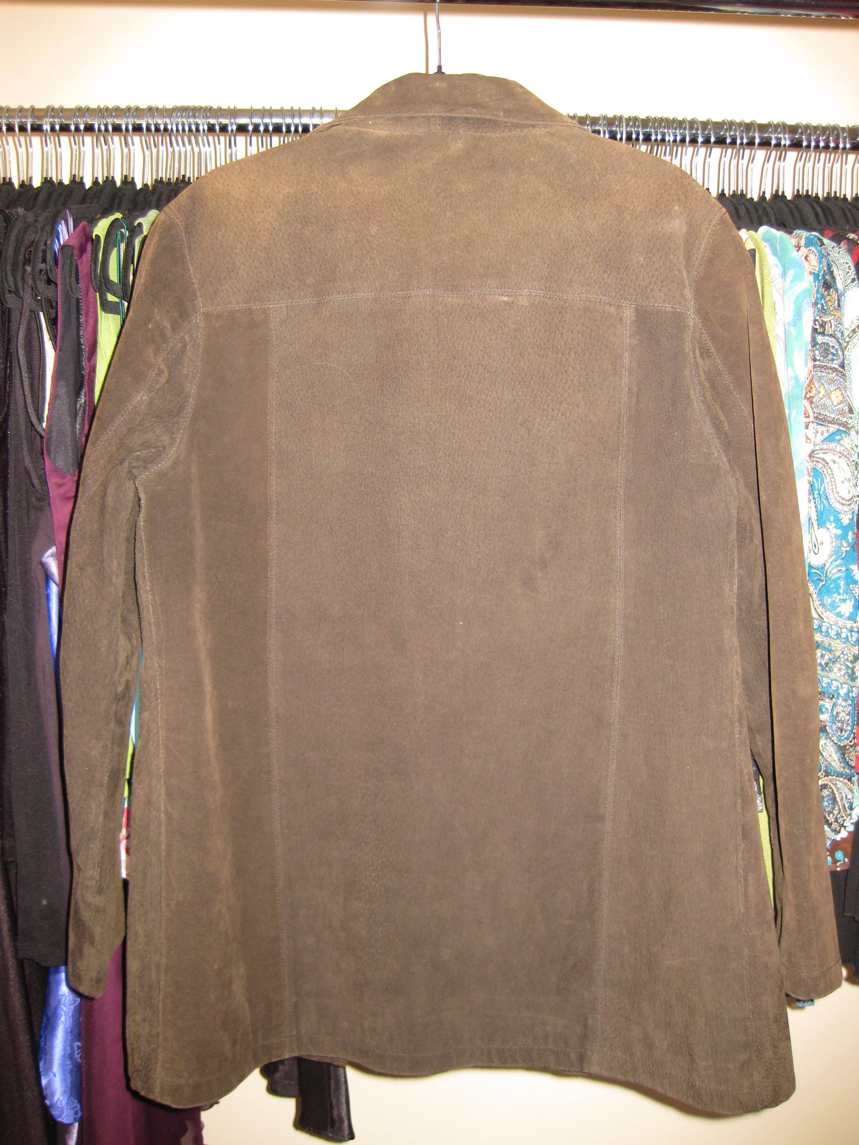 Brown suede long leather jacket