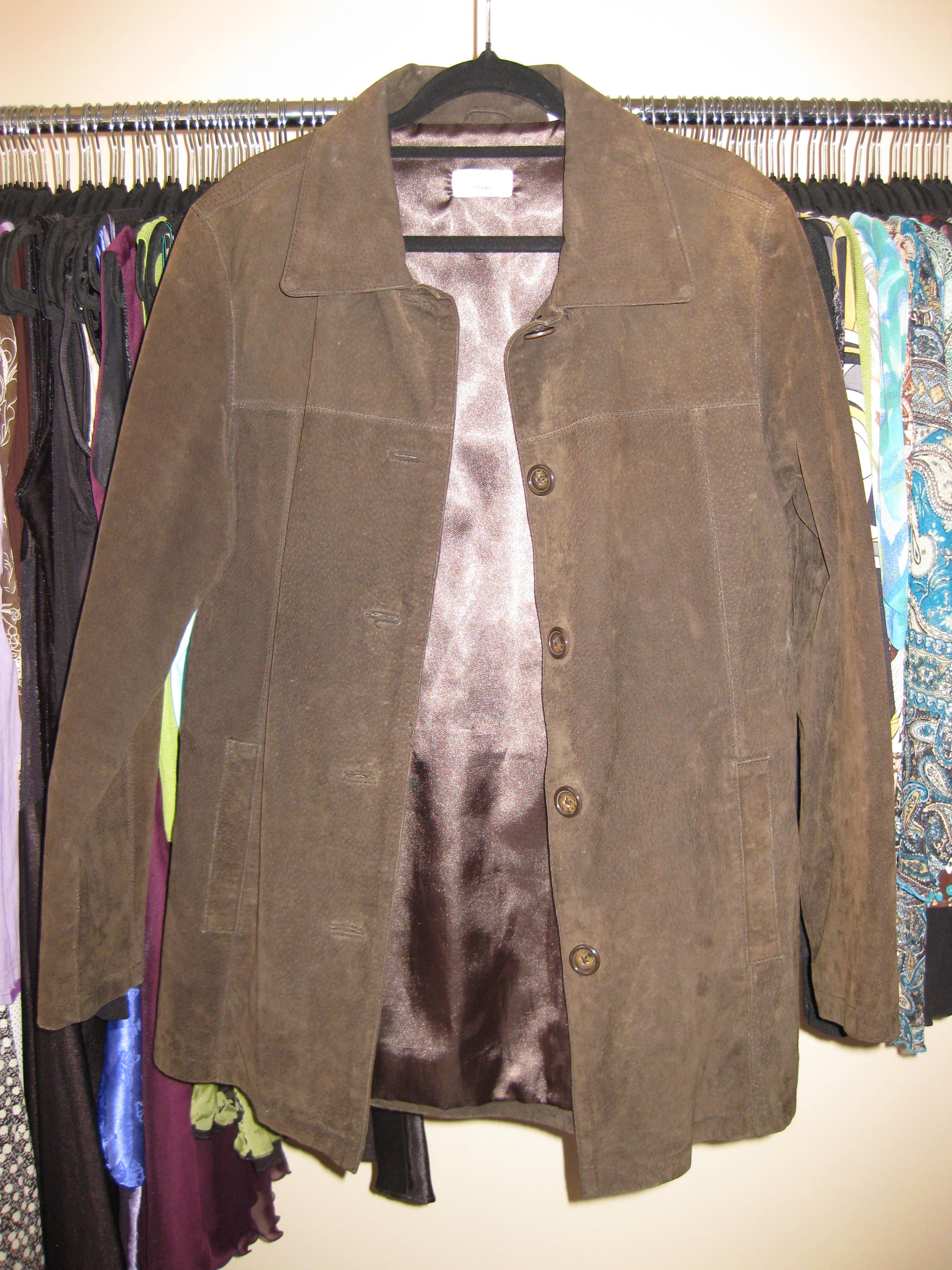 Brown suede long leather jacket