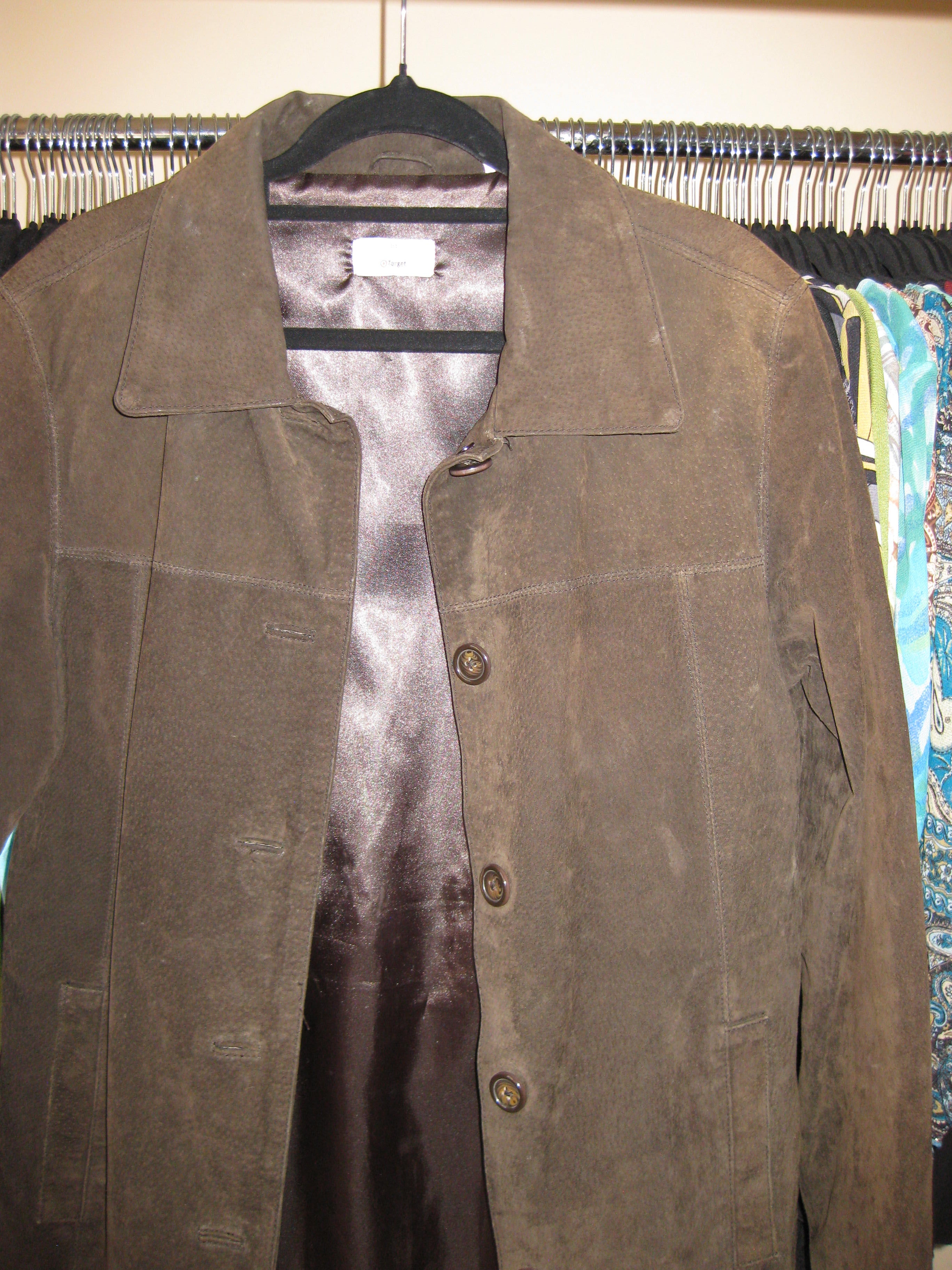 Brown suede long leather jacket