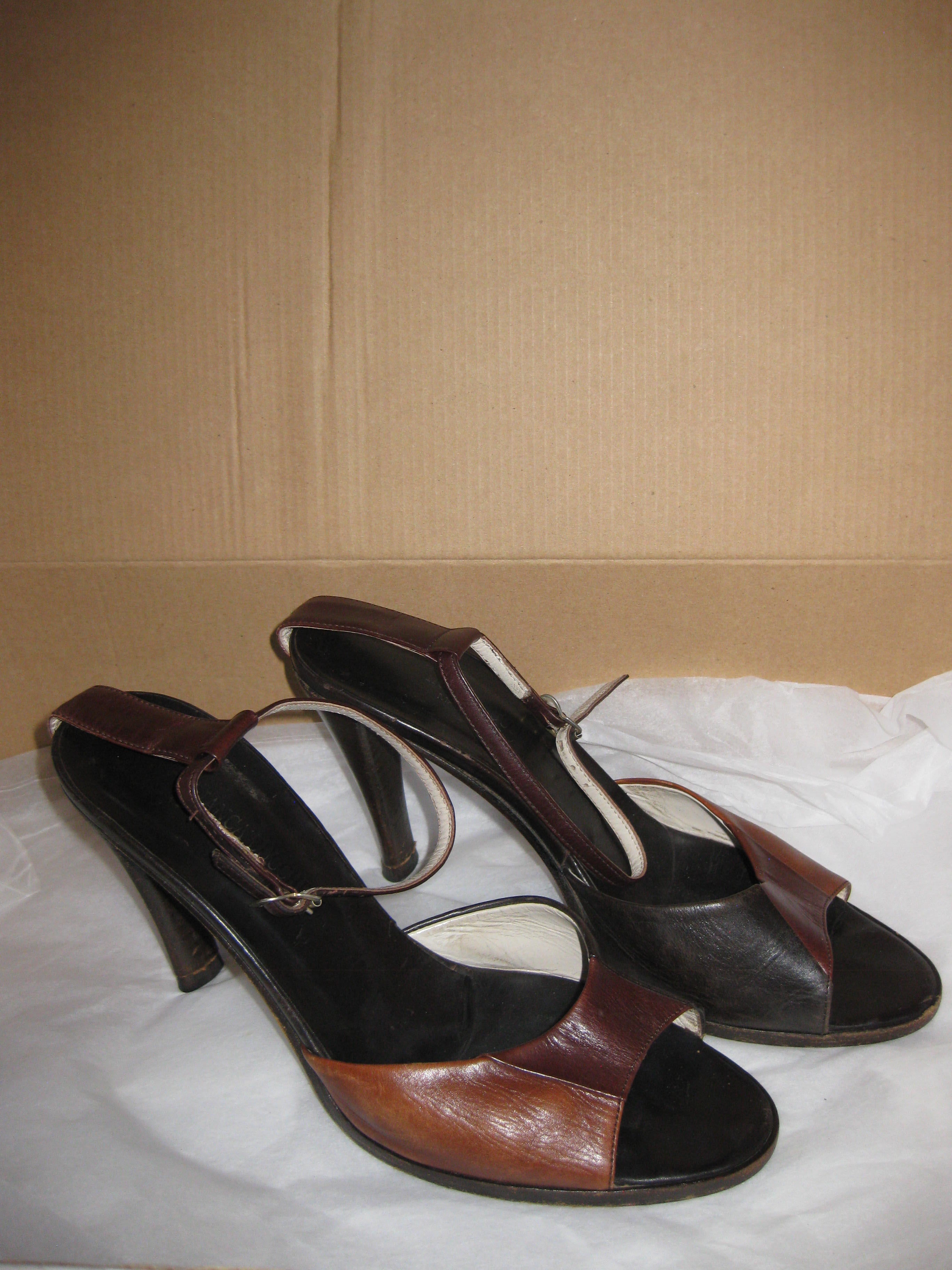 Brown tri tone heels in Italian style