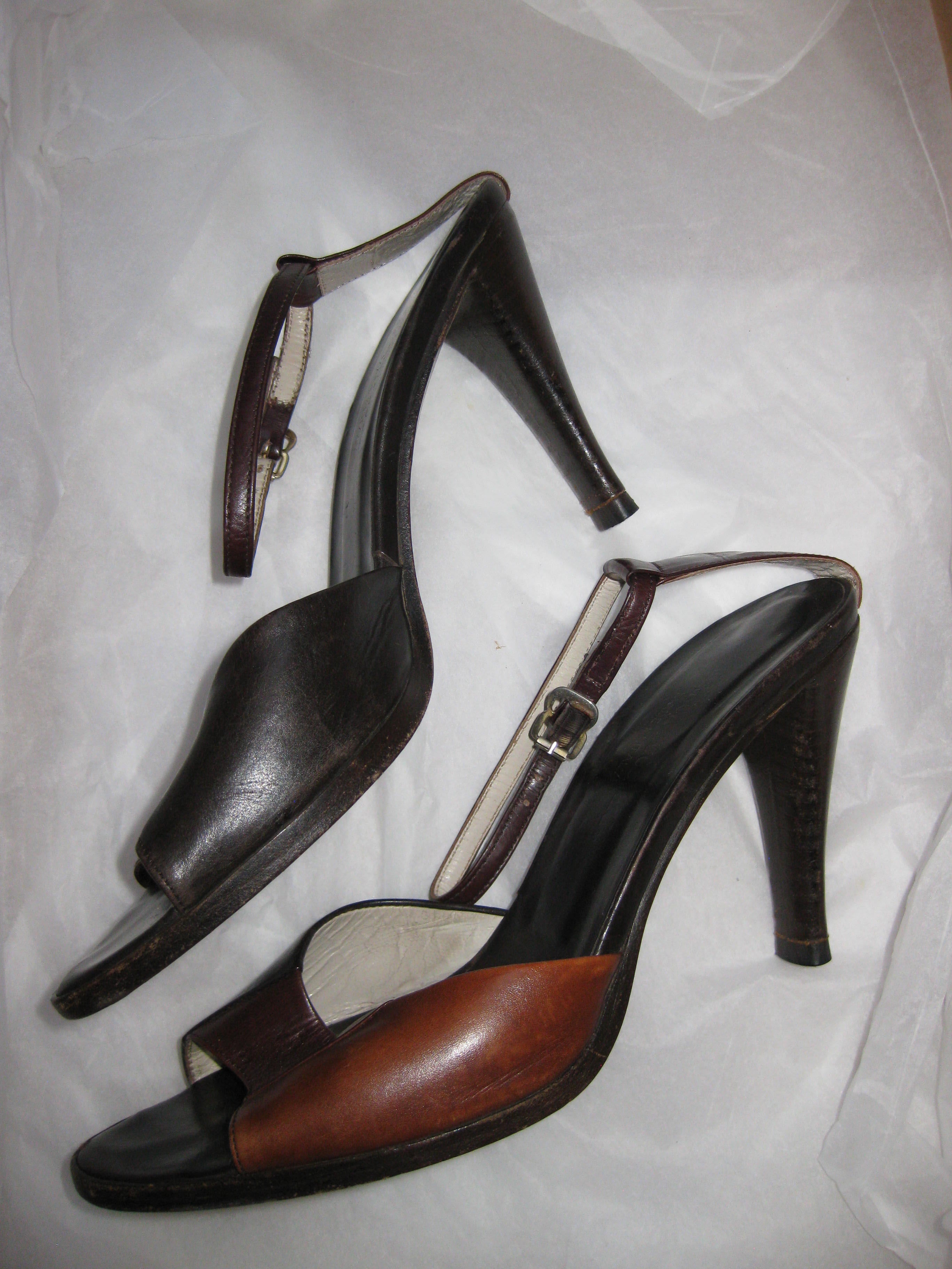 Italian style heels in brown with tri tone design