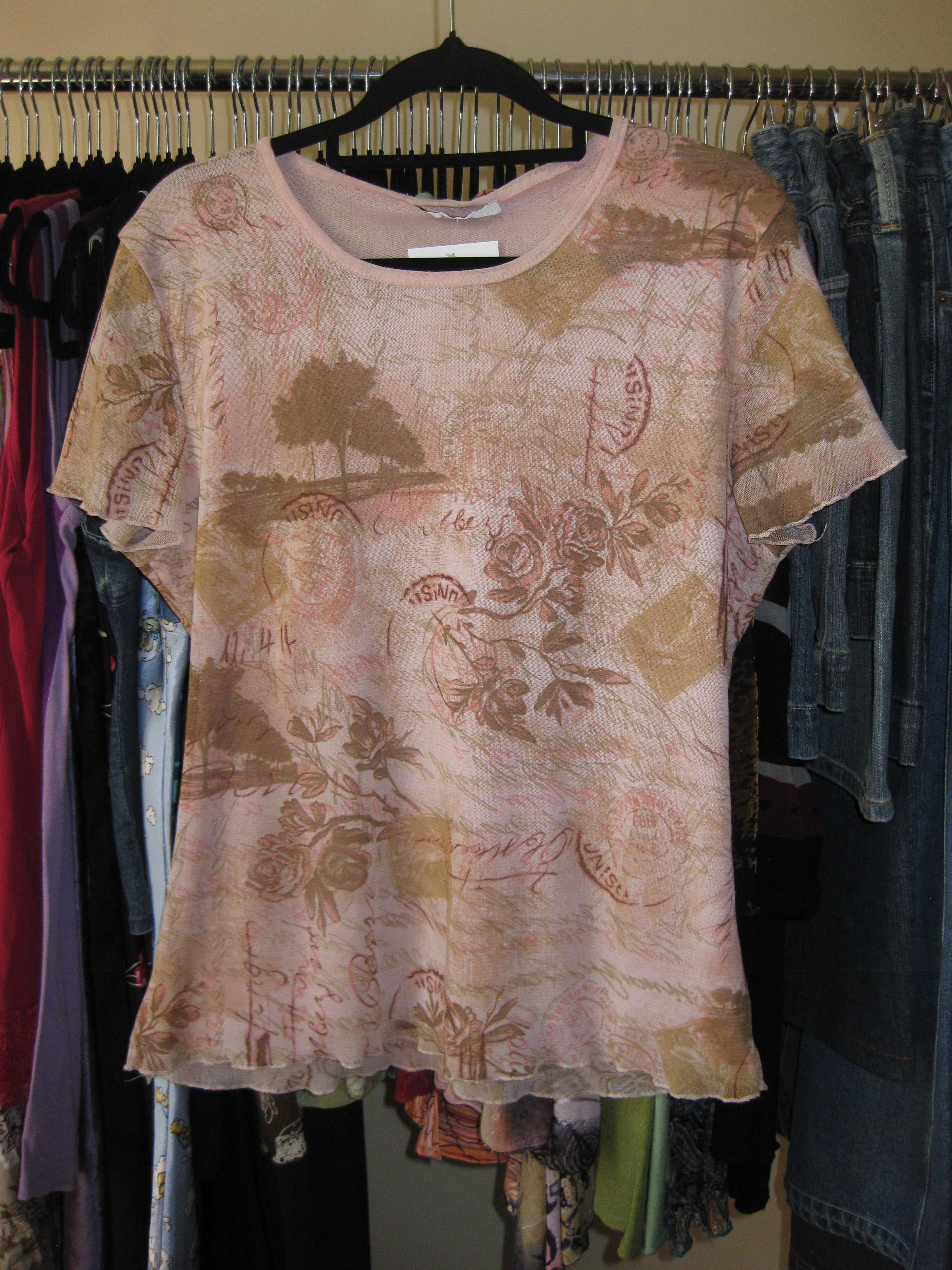 Pink mesh graphic top