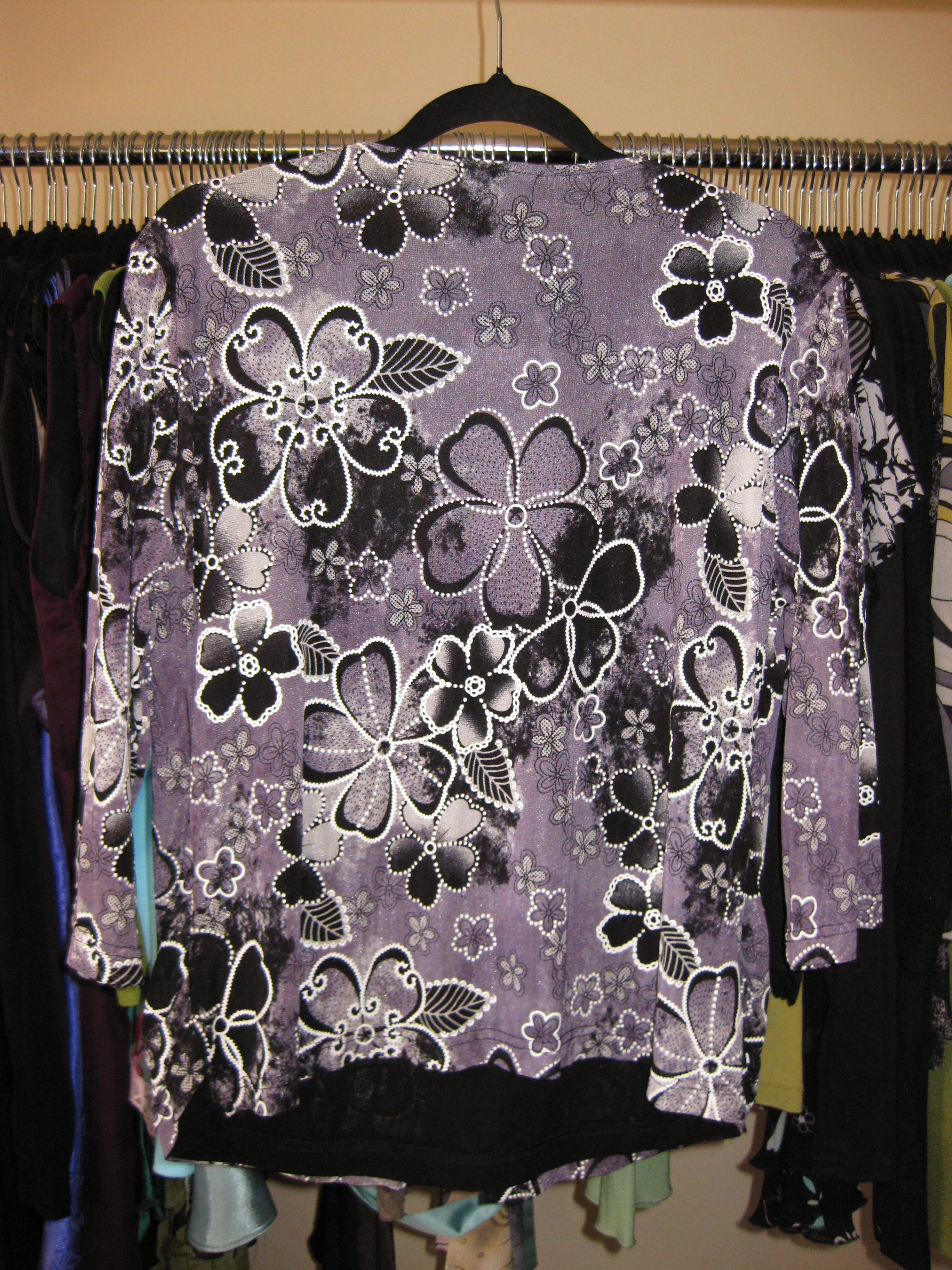 Floral long sleeve top in purple and black with tie-up front size M