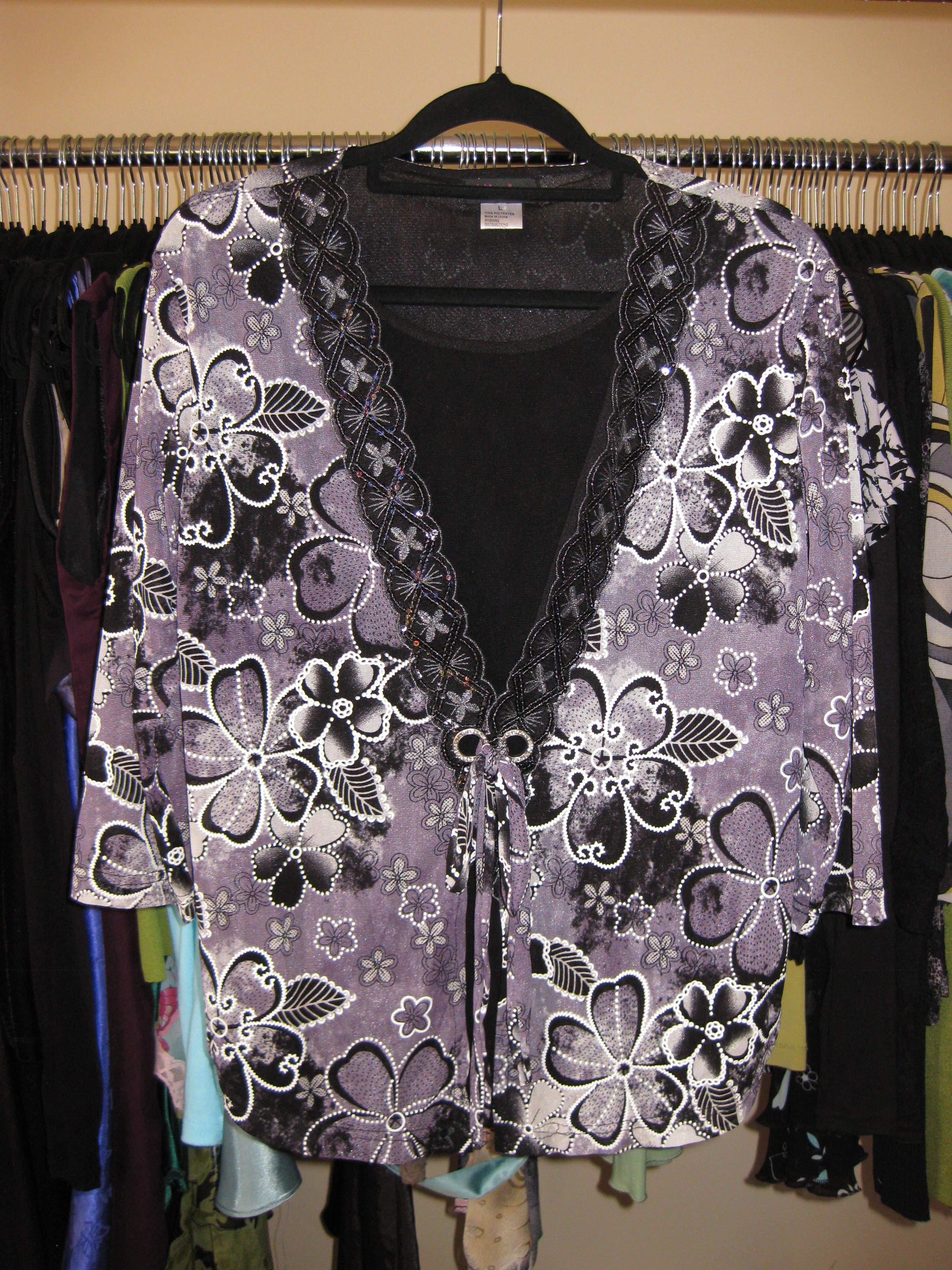 Purple and black floral tie-up long sleeve top size M