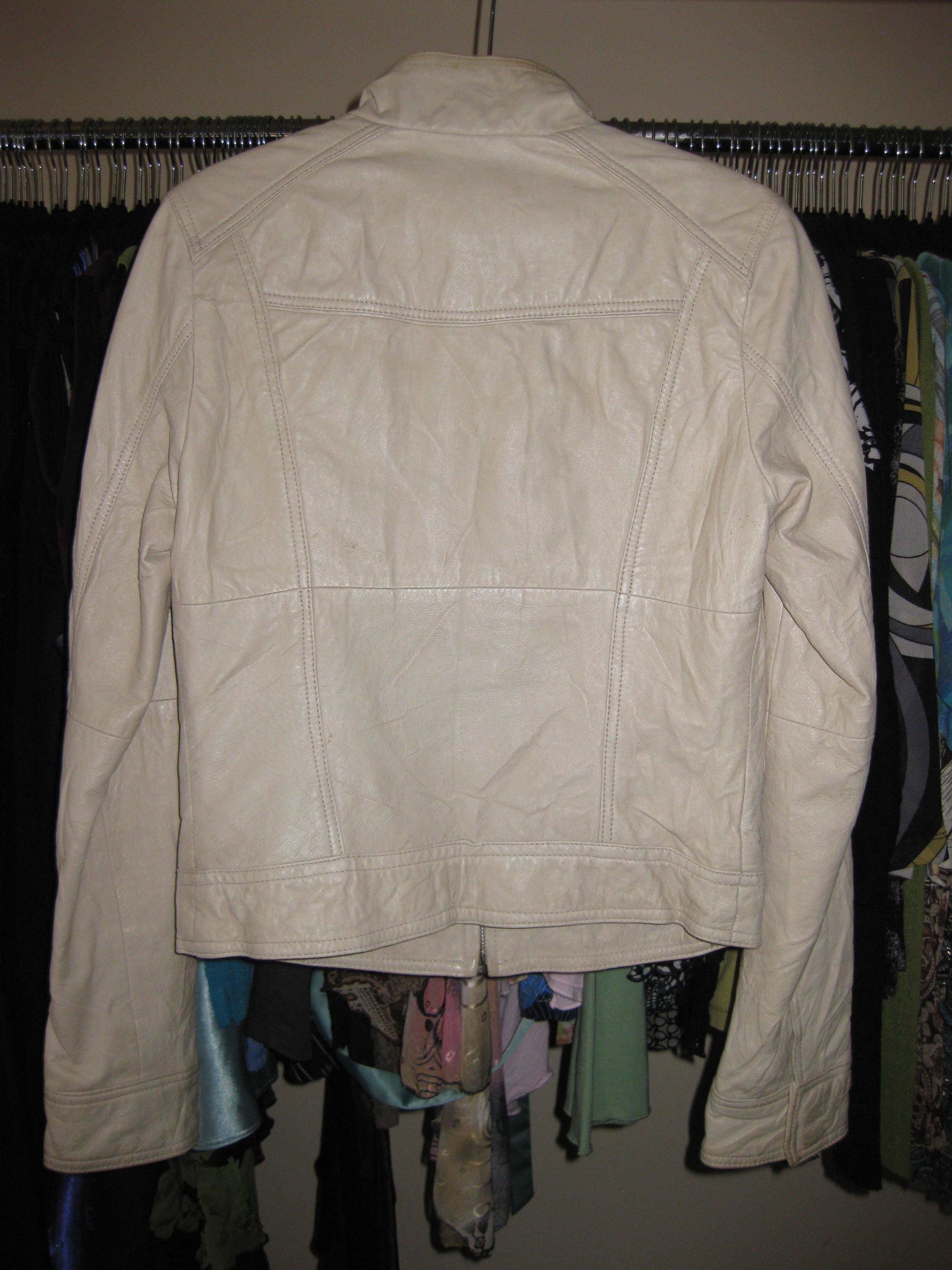 Cream leather biker jacket in vintage style size 8