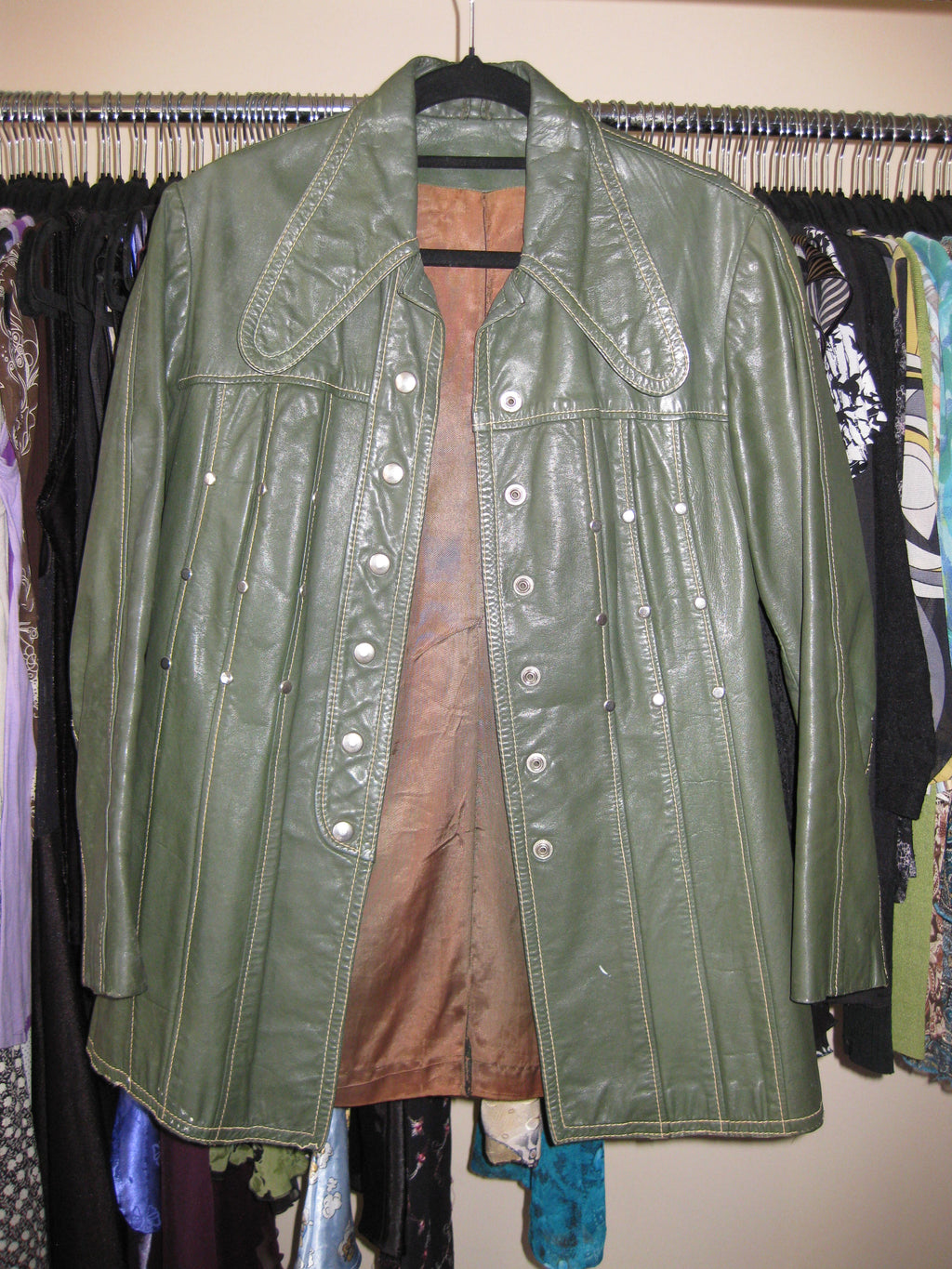 Vintage green leather studded jacket size S