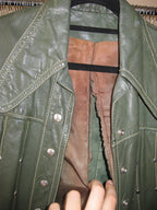 Vintage style green leather jacket featuring stud embellishments size S