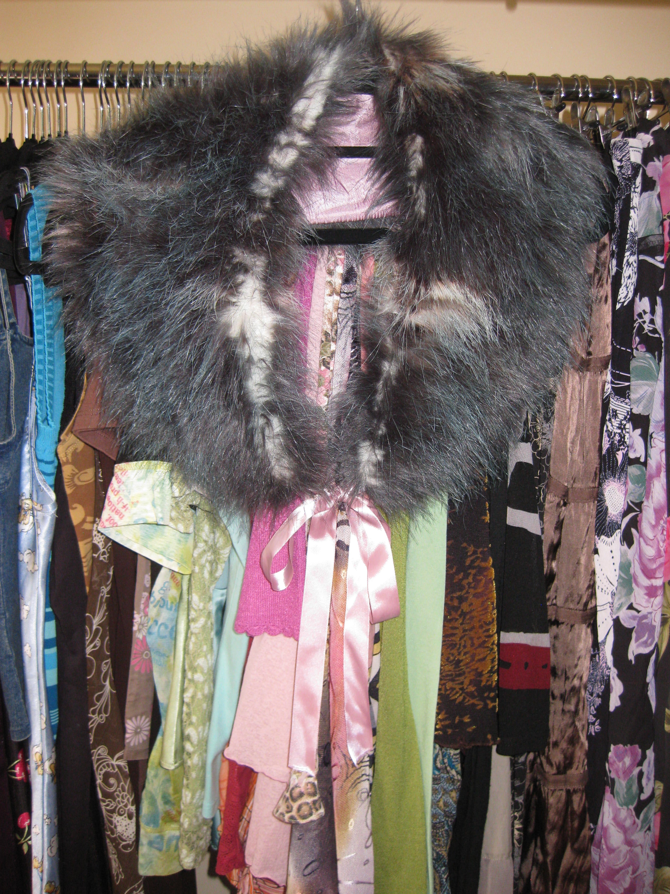 Vintage pink and grey fur shawl
