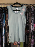 Two toned blue cami top with butterfly design, Y2K style, size S